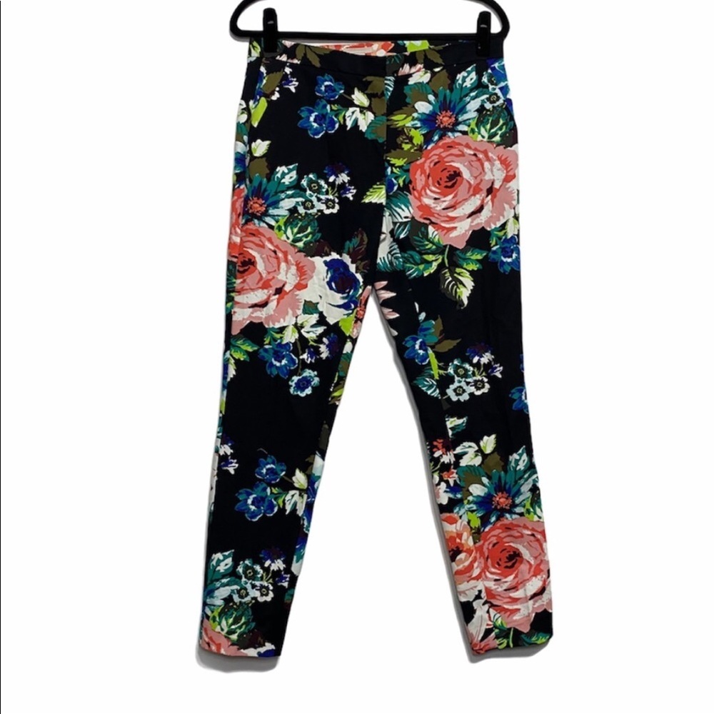 H&M Floral Straight Leg Pants - Black, Pink, Green